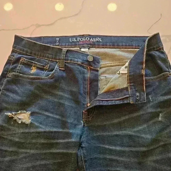 U.S. Polo Assn Mens Straight Leg Distressed Dark Blue Jeans size 34"W 32"L - Picture 5 of 10